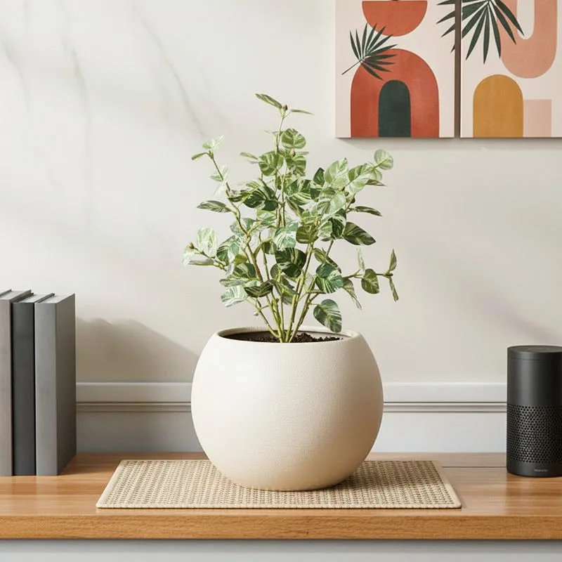 Artificial Pothos Plant With Black Fiber Pot (White) - 1 Feet media 1
