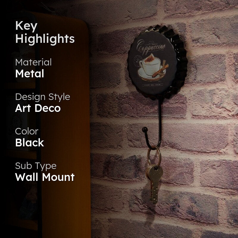 Cappuccino Bottle Cap Retro Wall Hook media 2
