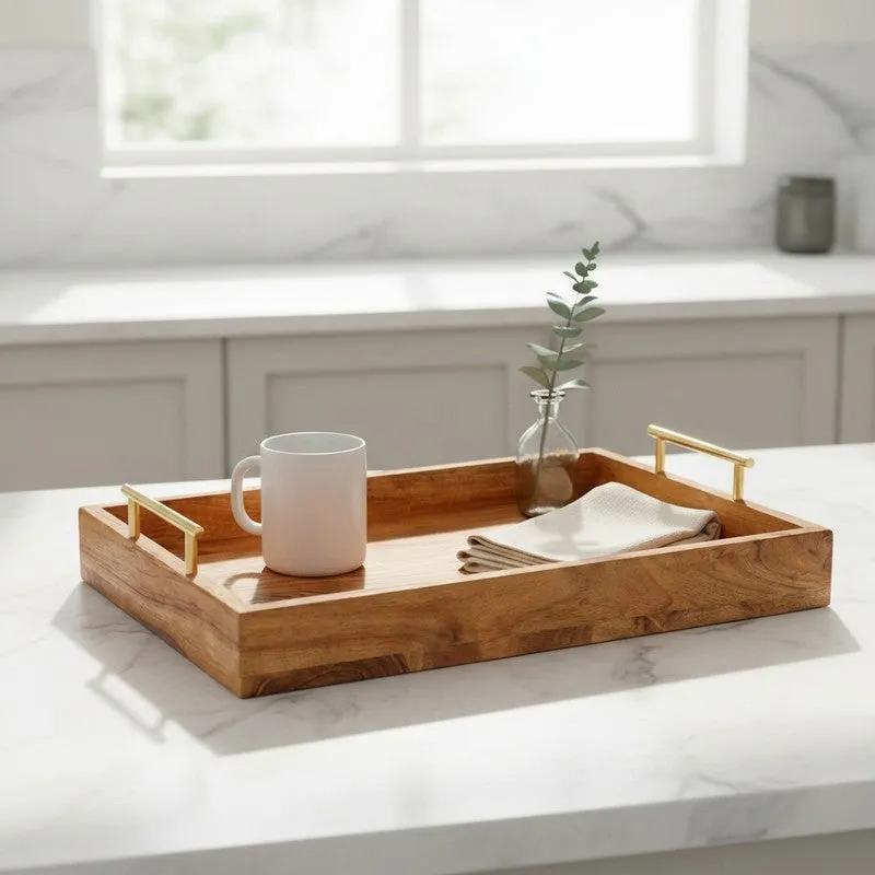 QuadraCraft Square Wooden Serving Tray media 1