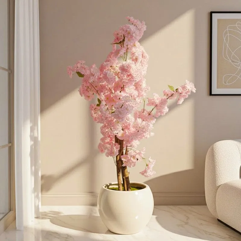 Sakura Cherry Blossom Artificial Plant With Black Plastic Pot media 1