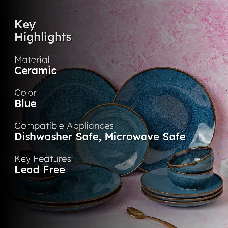Tarangini Handmade Dinner Set (Blue/180 mL) - 12 Piece Set - 2