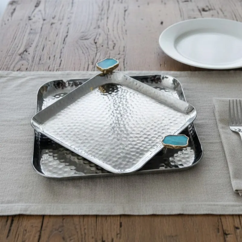 Aurora Edge Hammered (Metal,Agate) Platter (Turquoise) - Set of Two media 7