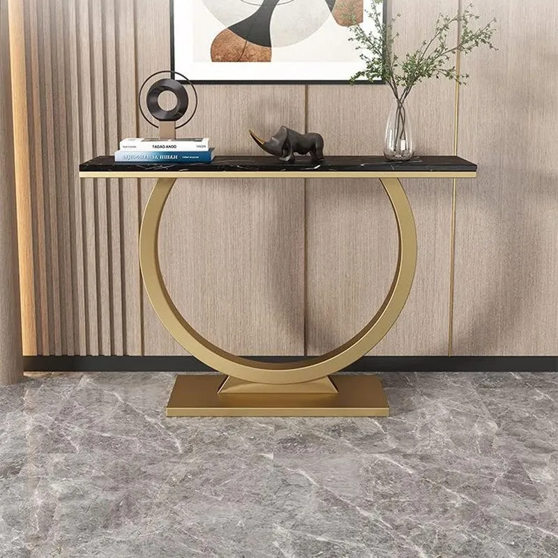 Contemporary Metal Console Table with Marble Top - Small media 4