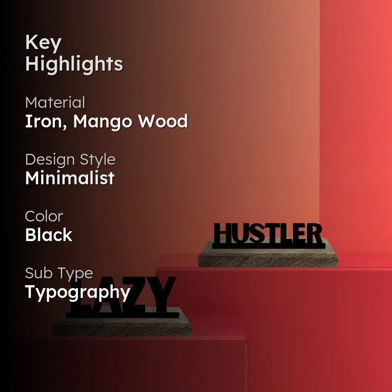Lazy & Hustler Typography Showpiece - Set Of Two media 2