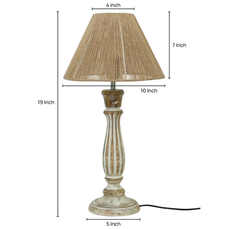 Coastal Wooden Base Cotton Table Lamp - Beige media 5