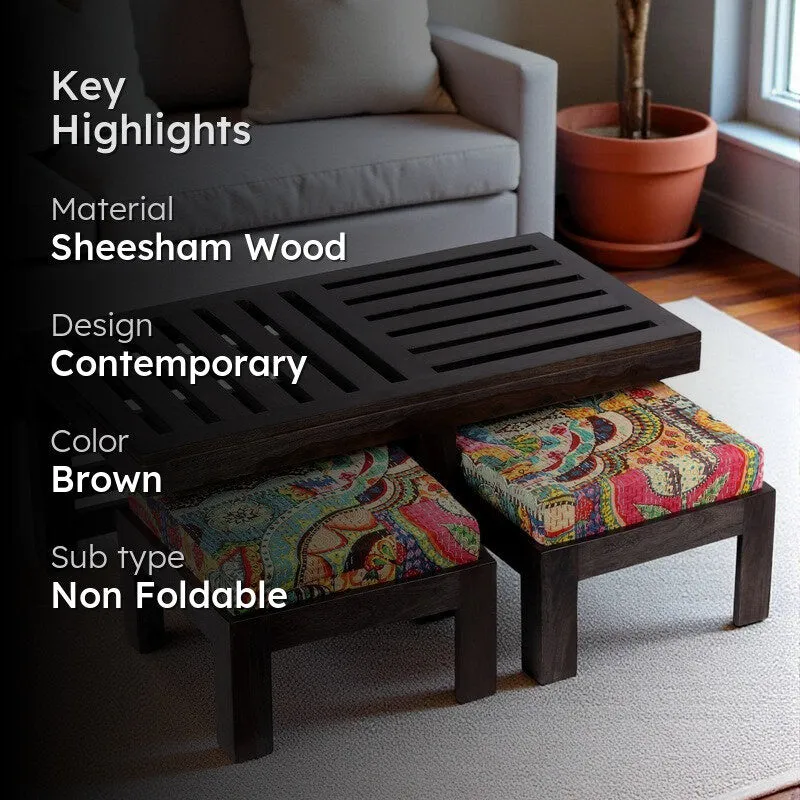 Zavro Sheesham Wooden Center Table with Stools (Deep Brown,Multicolor) - Five Piece Set media 2