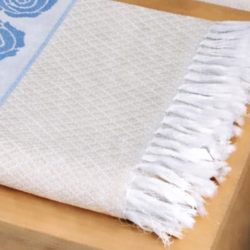 Rosette Cotton Hand & Bath Towel (Blue & White) - Set of Two media 6