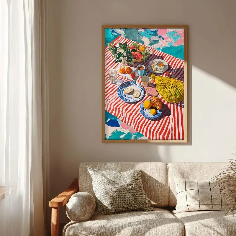 Stripe Picnic Canvas Wall Painting - Brown Frame media 6