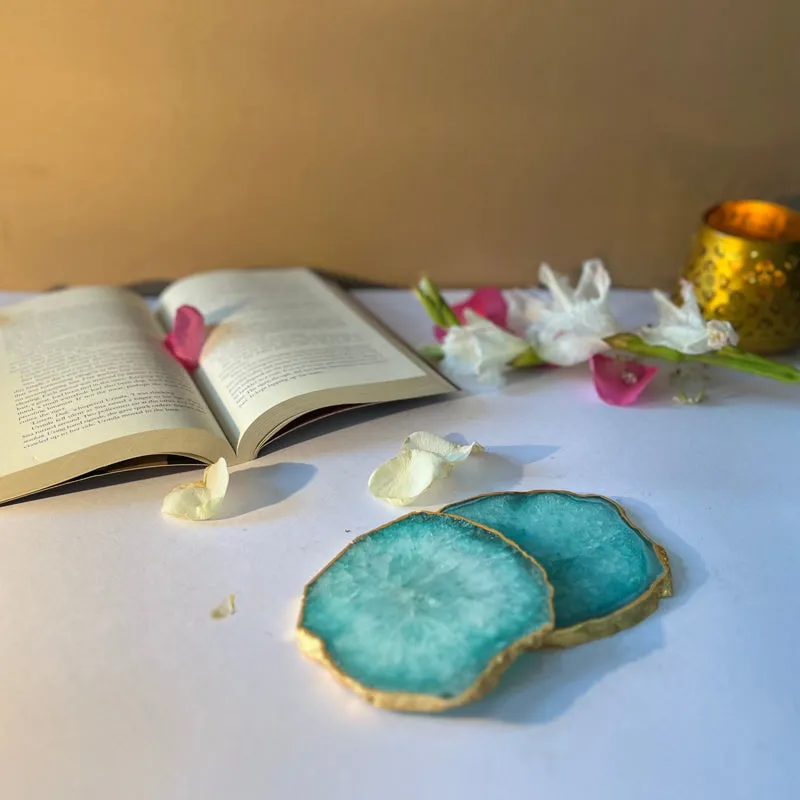 Celeste Handcrafted Crystal Agate Coaster (Green) - Set Of Two media 1