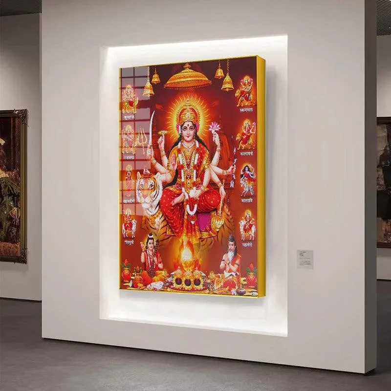 Shri Maa Durga Spiritual Canvas Wall Art With Frame - Gold media 4