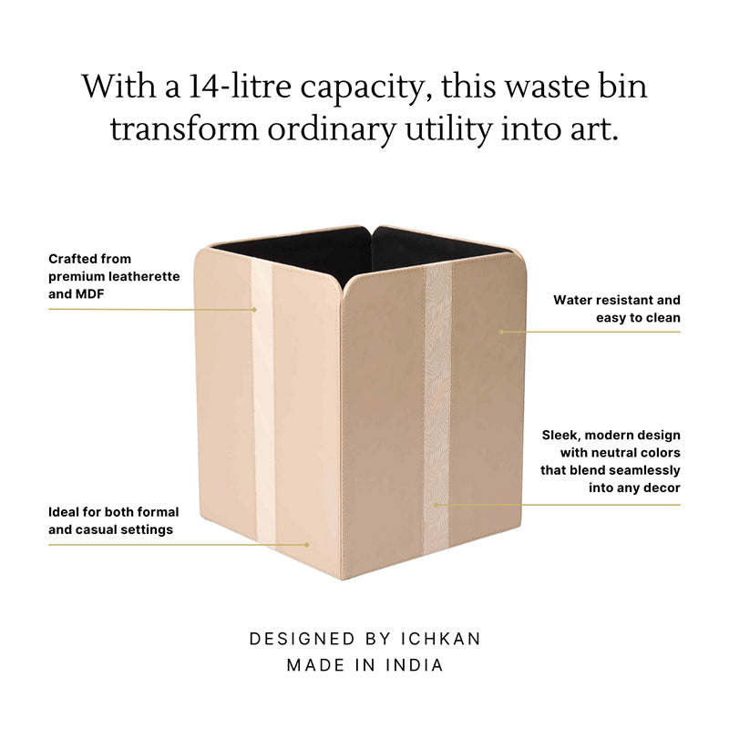 Veltrix Faux Leather Dust Bin - Beige media 7