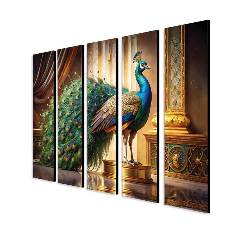Peacock Palace Wall Painting - Set Of Five media 6
