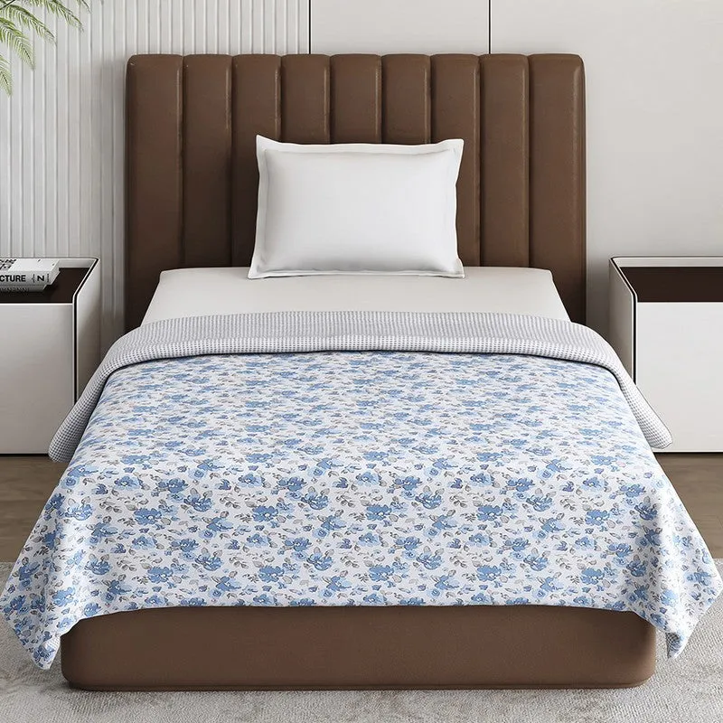Monte Carlo Bloomeri Floral Polycotton Reversible Dohar (Blue) - 150 GSM media 4