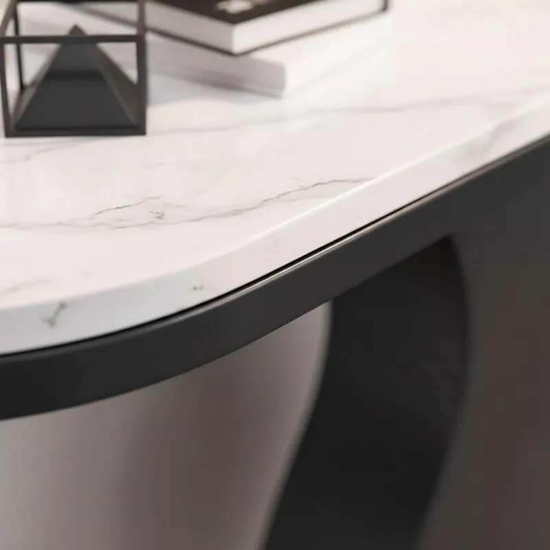 Curvy Metal Console Table with Marble Top (Black) - Small media 3