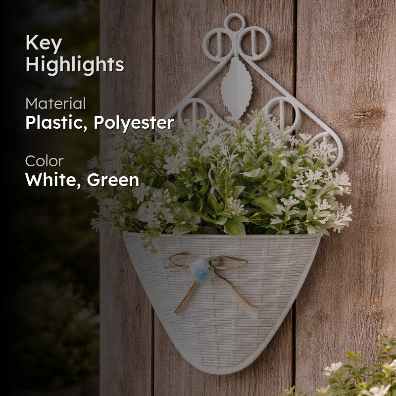 Softline Jasmine Artificial Flower With Wall Pot (White) - Set Of Two media 2