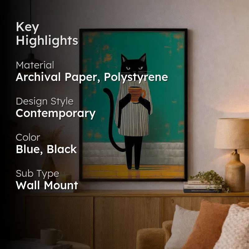 Folk Cat Wall Painting With Frame media 2