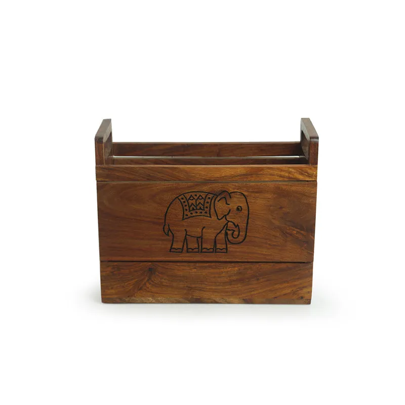 Trunk Tales Handcarved Sheesham Wood Magazine Holder media 3