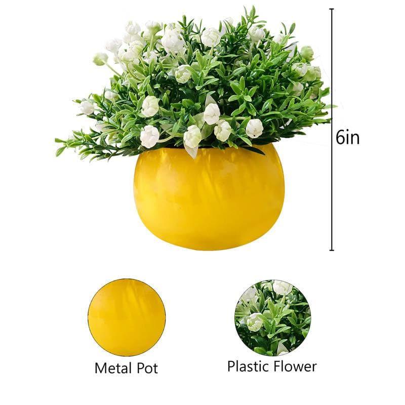 White Faux Ice Rose Artificial Plant In Yellow Pot - 15 cms media 7