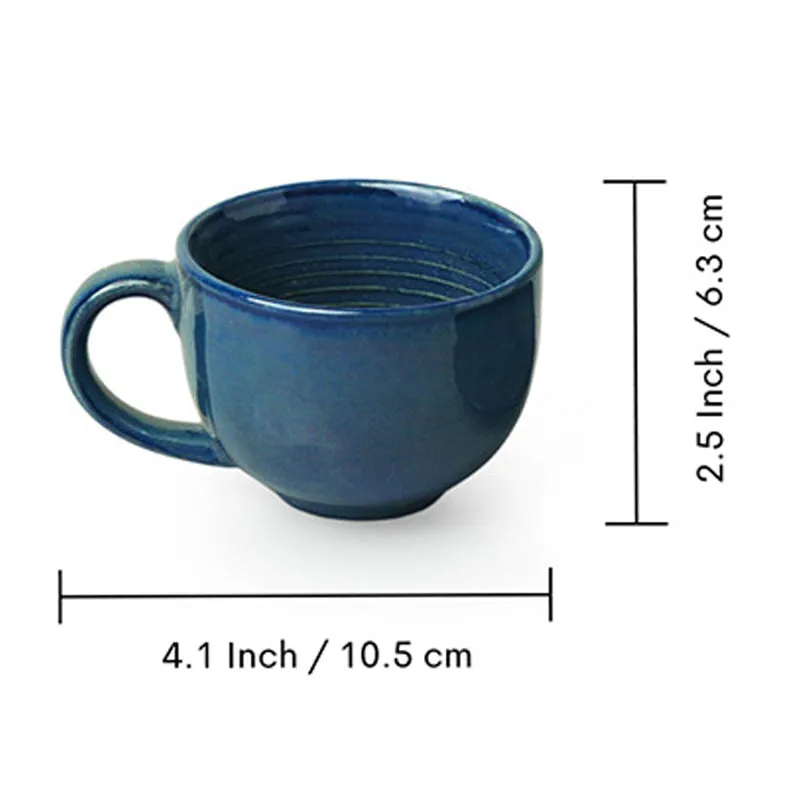 Sininen Handglazed Ceramic Tea Cup With Saucer (120 ML) - Twelve Piece Set media 7