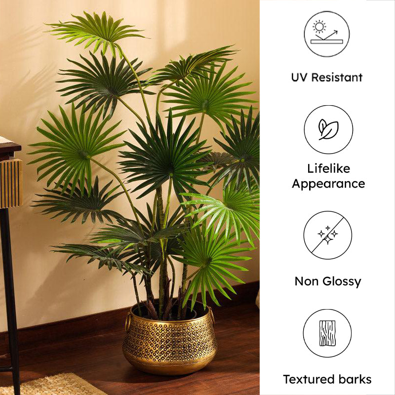 Artificial Realistic Fan Palm With Black Plastic Pot - 3.9 Feet media 8