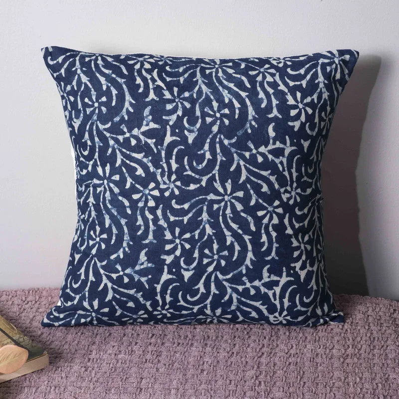 Indigo Vine Cotton Cushion Cover media 3