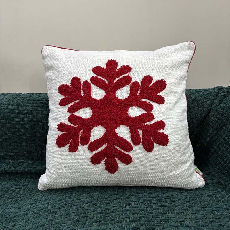Merry Redflakes Cotton Christmas Cushion Cover media 5