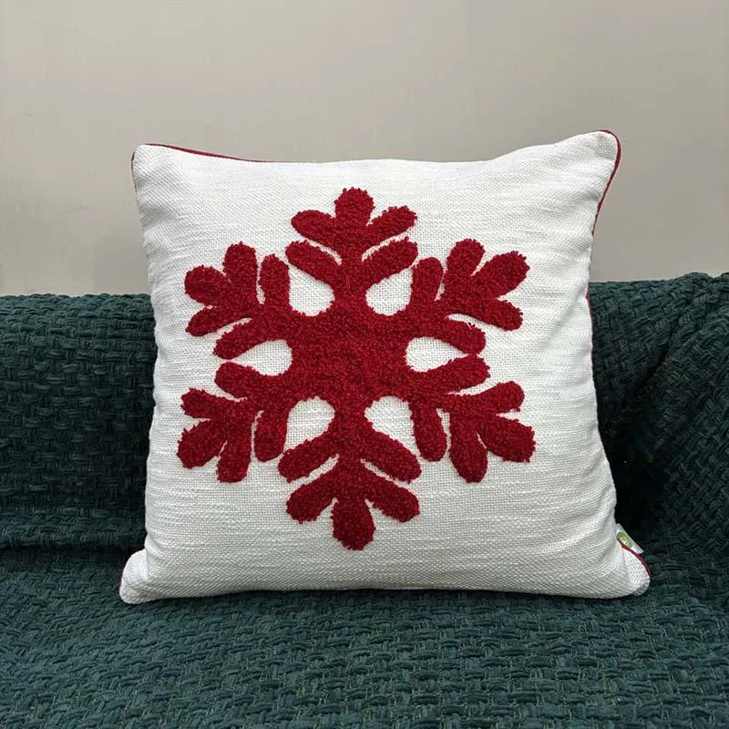 Merry Redflakes Cotton Christmas Cushion Cover media 5