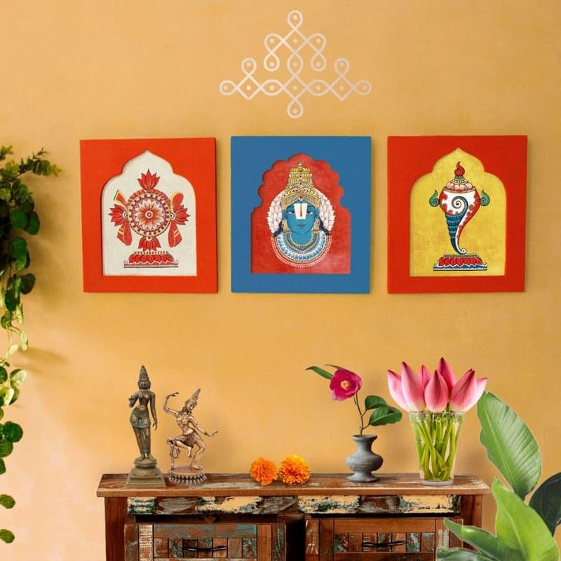 Govinda Ethnic Handpainted Canvas Wall Accent -  Set Of Three media 4