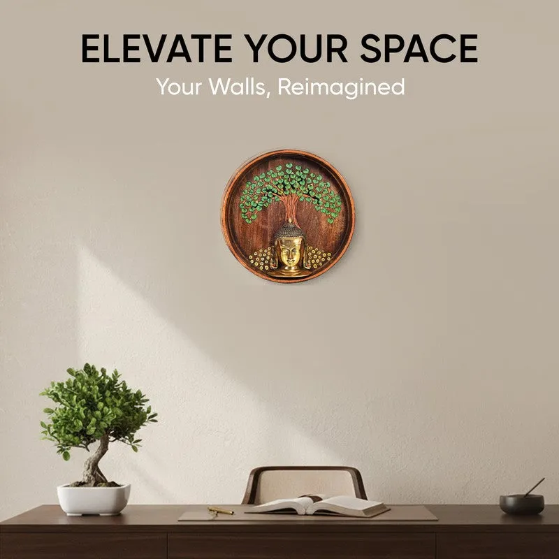 Meditating Buddha Round Mango Wood Wall Accent media 7