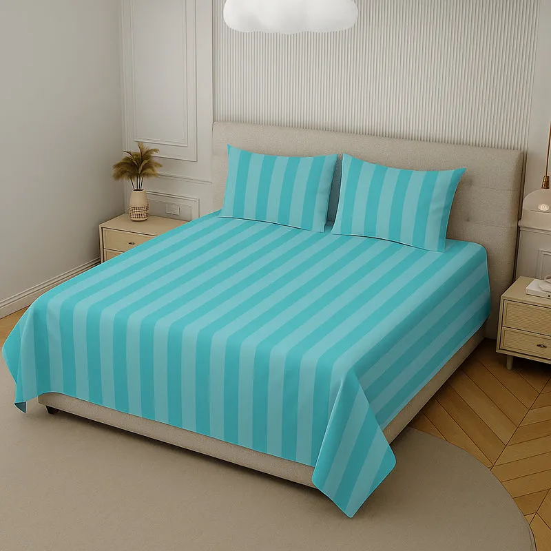 Elegance Striped Cotton Bedsheet (Blue) - 210 TC media 1