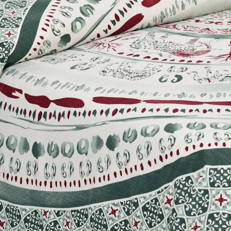 Mekhala Ethnic Cotton Flat Bedsheet (White & Green) - 160 TC media 3