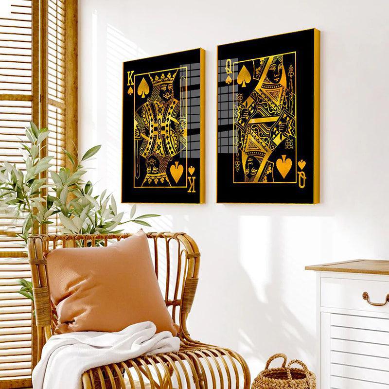 Crown & Spade Canvas Wall Art With Frame - Set Of Two