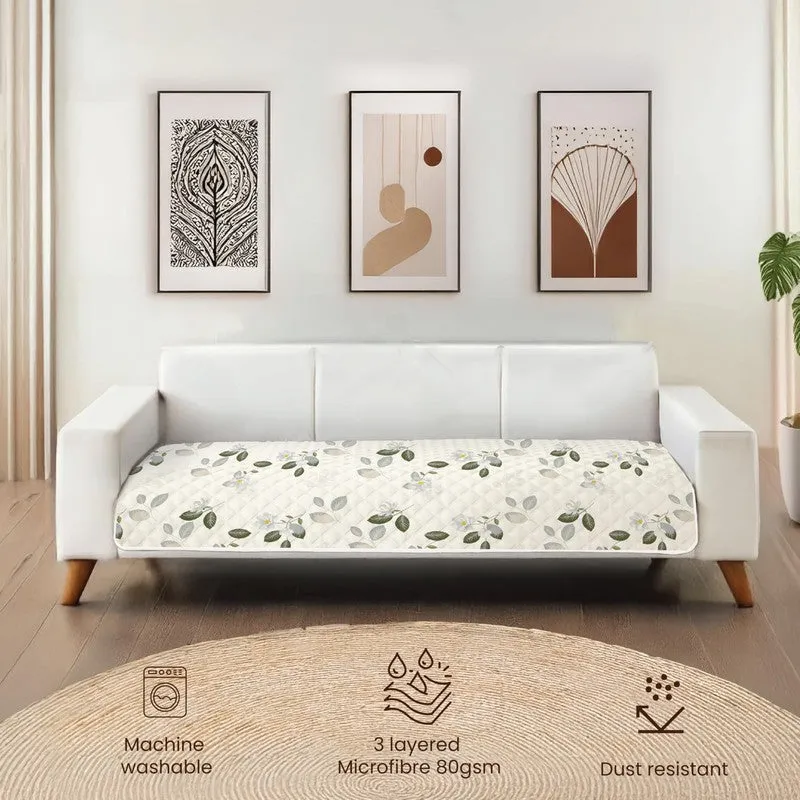 Urban Space Leafy Bliss Sofa Cover - White & Green - 7