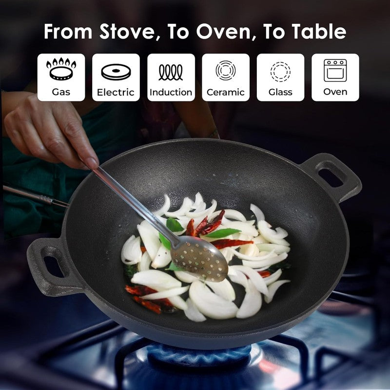 Solara Cast Iron Round Kadhai Without Lid - 2300 mL/10 Inch media 4