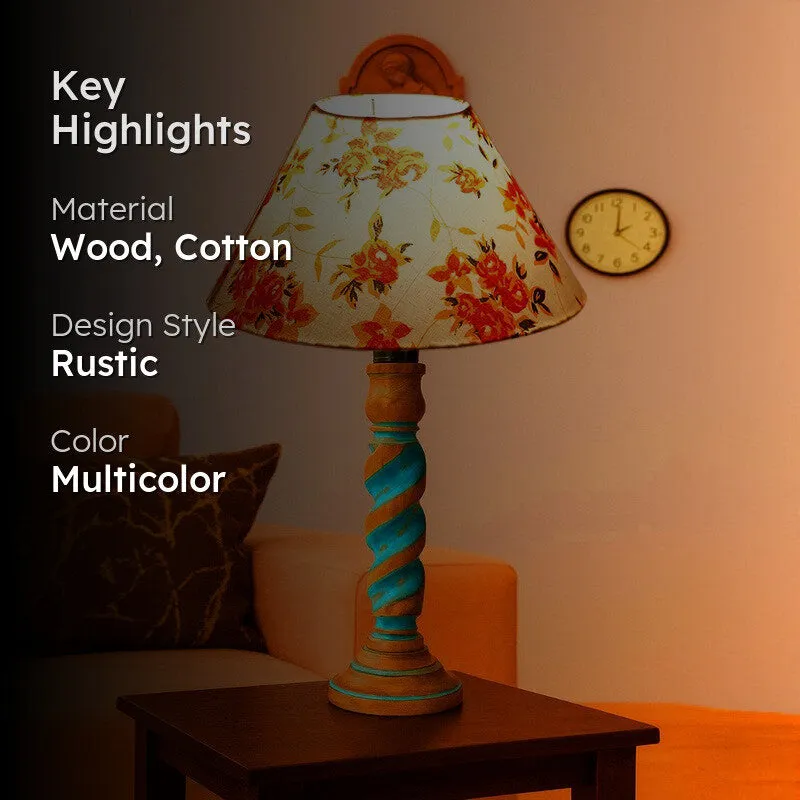 Elara Zyra Floral Wooden Table Lamp - Multicolor media 2