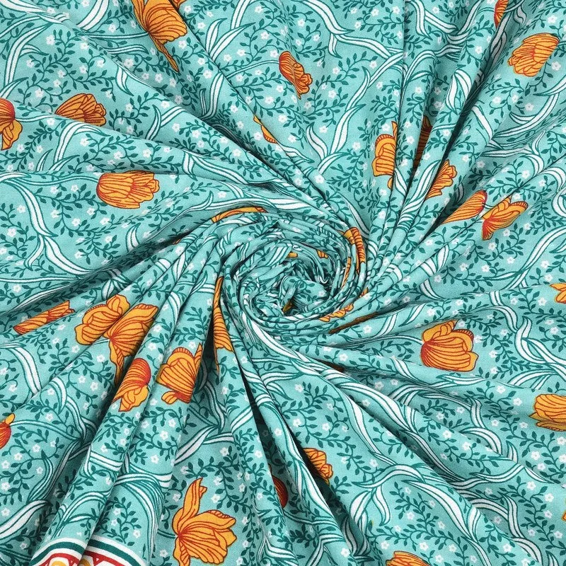 Shapeix Cotton Bedsheet (Blue,Orange) - 240 TC media 5