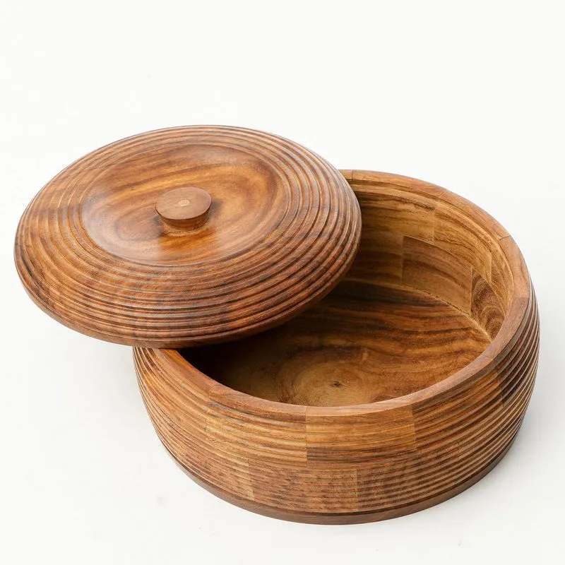 Round Lidded Sheesham Wood Roti Box media 10