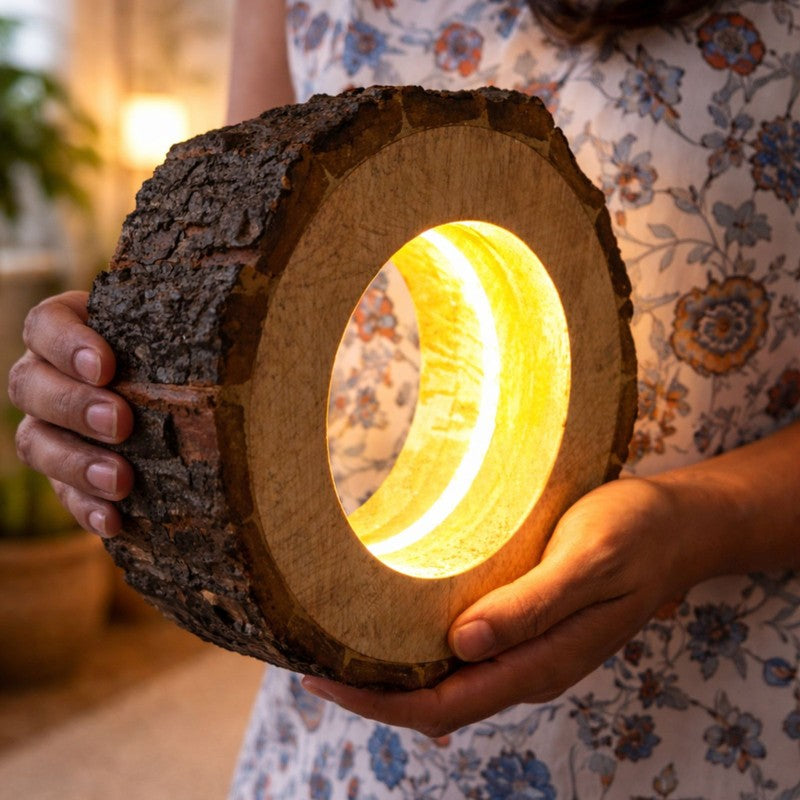 Veil Glow Ring Wooden Table Lamp - Brown media 5