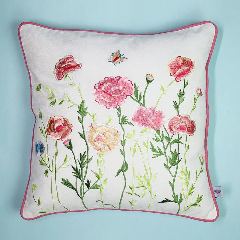 Pastel Charm Embroidered Cotton Cushion Cover media 4