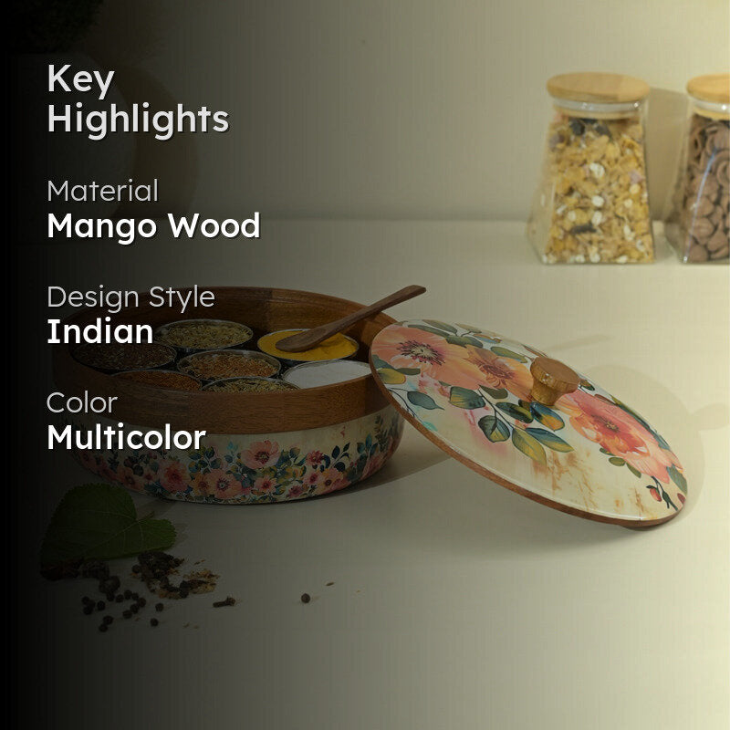 Pushpa Paatra Handcrafted Mango Wood Masala Box media 2