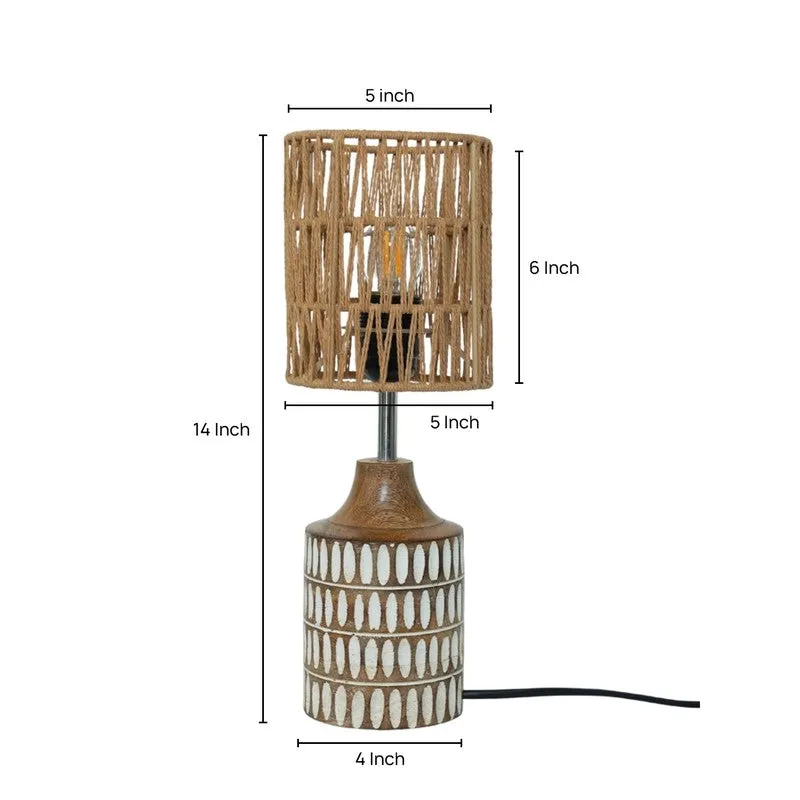 Canegrid Wooden Base Cotton Table Lamp - Beige media 6