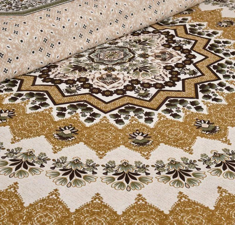Sudrisha Ethnic Cotton Bedsheet (Beige) - 160 TC media 5