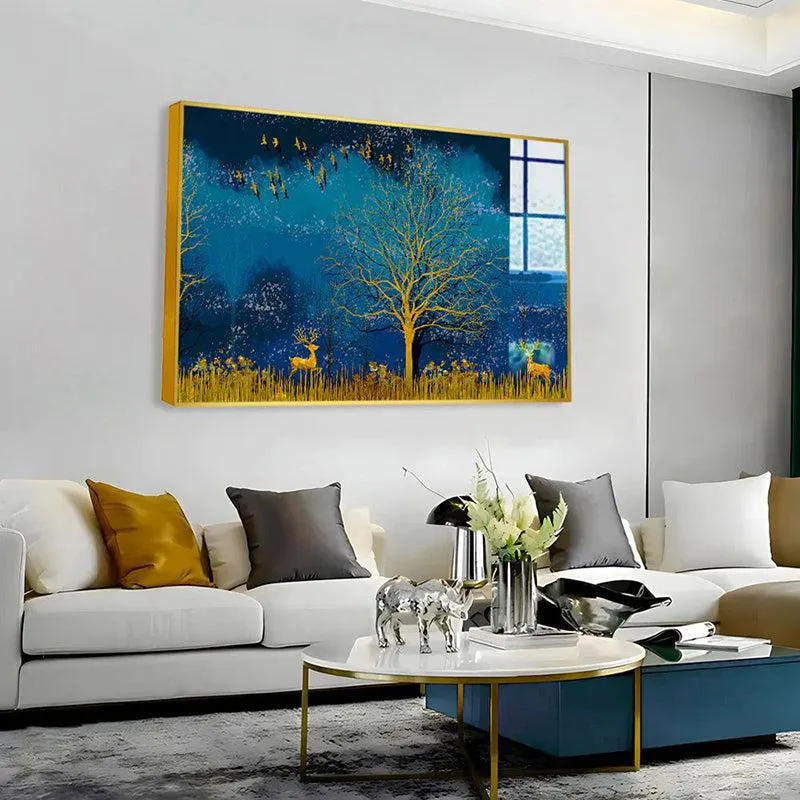 Meadow At Midnight Modern Canvas Wall Art With Frame - Gold media 3