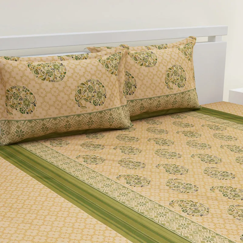 Nitya Printed Cotton Bedsheet (Beige) - 300 TC media 3