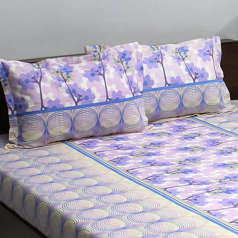 Warhi Floral Cotton Bedsheet (Purple) - 110 TC media 4