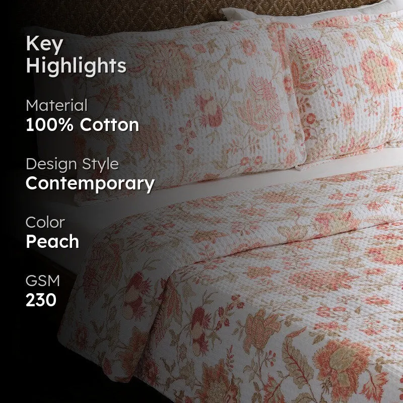 Petal Grace Cotton Comforter (Peach) (230 Gsm) - Three Piece Set media 2