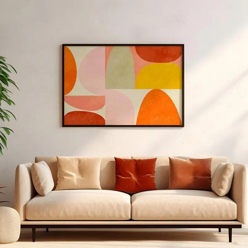 Warm Pastel Geometry Canvas Wall Painting - Black Frame media 4