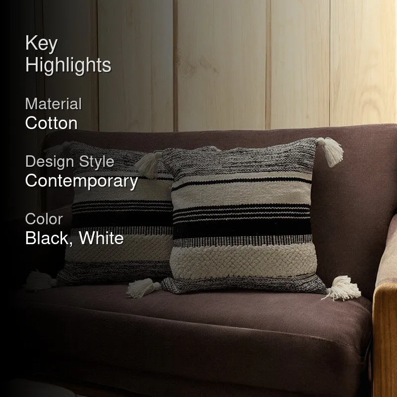 Striped Plush Tufted Cushion Cover ((Black & White)) - Set Of Two media 2