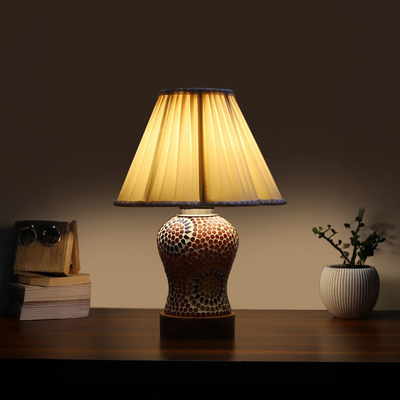 Aranya Pleated Wooden Table Lamp - Multicolor