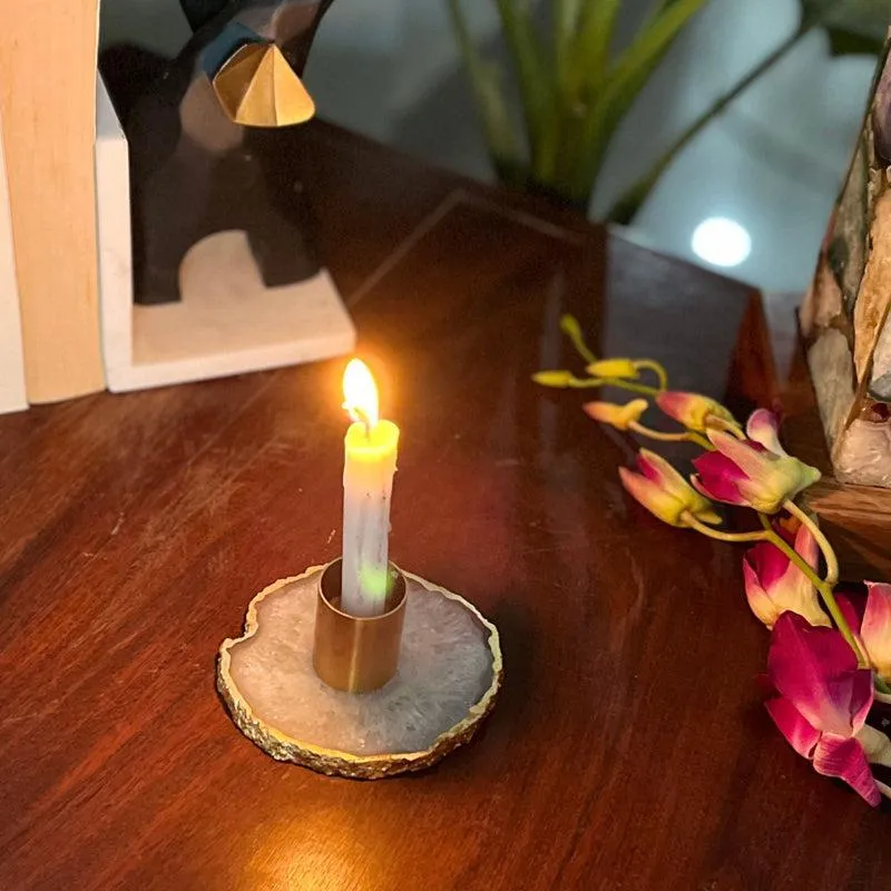 Niema Handcrafted Agate Candle Holder - White media 3